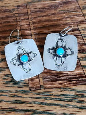 Old School Flower Design Sterling Dangle Earrings