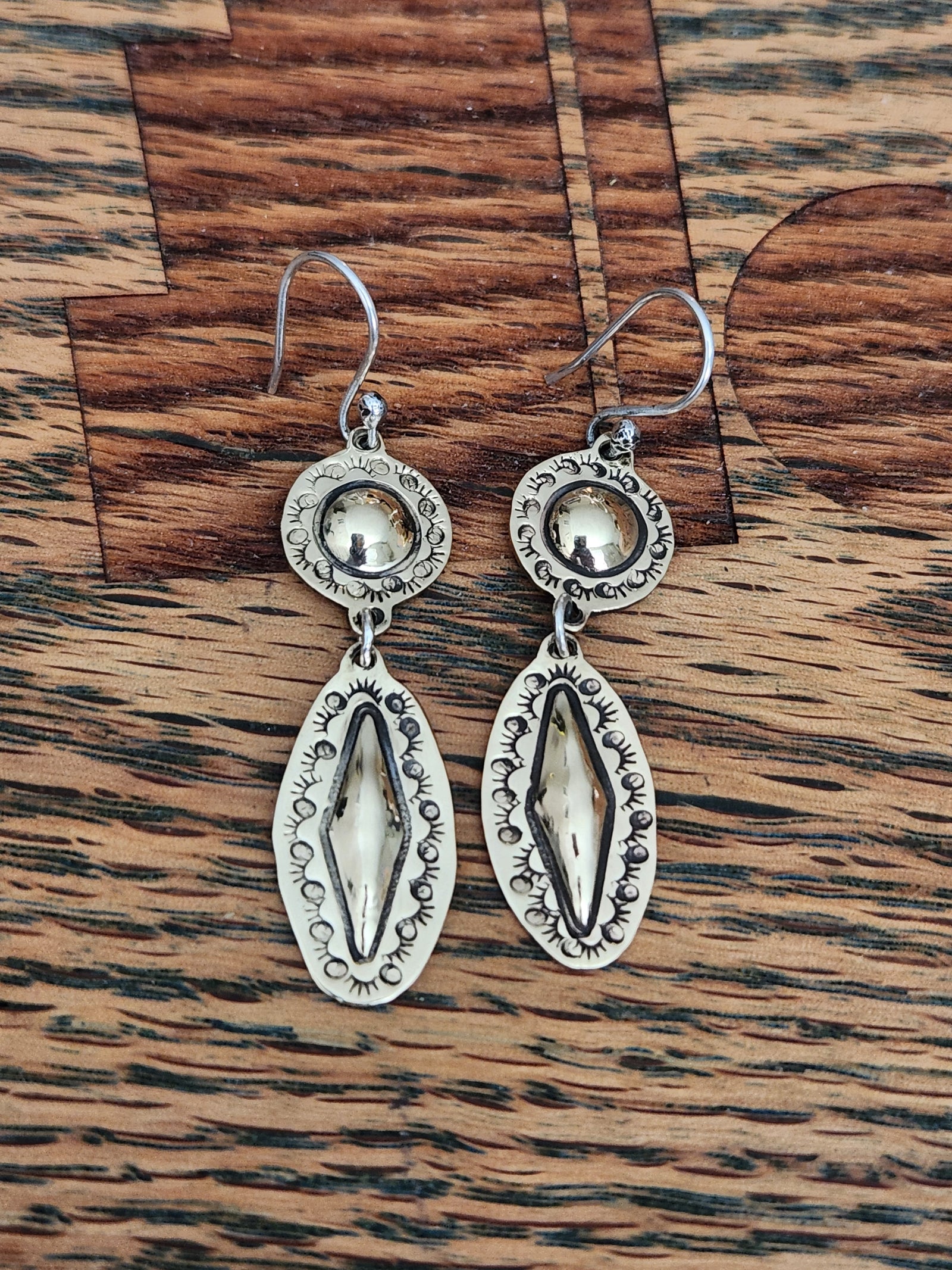 Brass and Sterling Silver Dangle Earrings