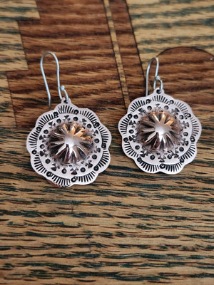 Copper Concho with Sterling Earwires Dangle Earrings