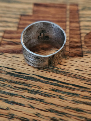 Tufa Cast Sterling Silver Ring, 14k Gold, Size 10