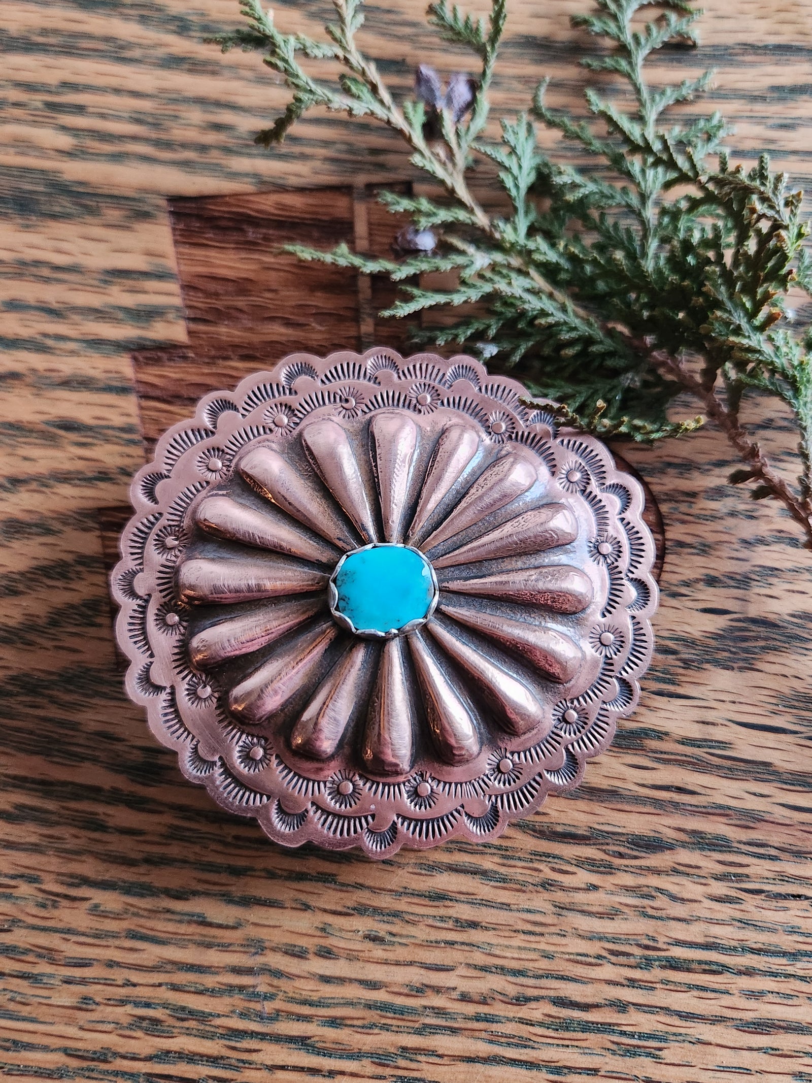 Copper and Turquoise Concho Belt Buckle