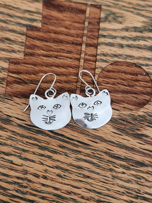Sterling Silver Cat Dangle Earrings