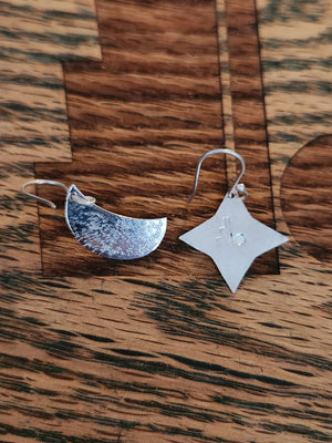 Star and Moon Sterling Silver Dangle Earrings