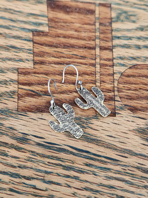 Sterling Silver and Brass Cactus Dangle Earrings