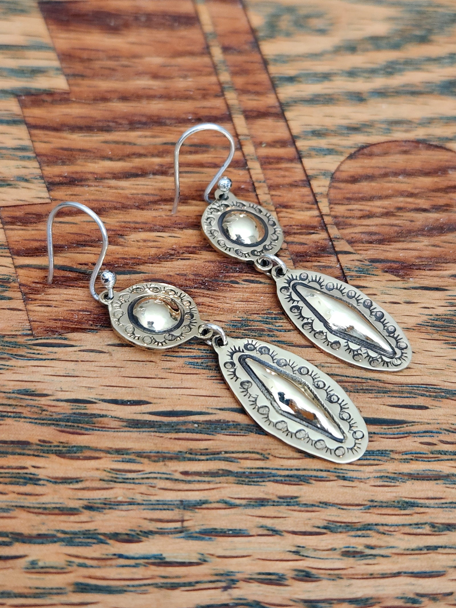 Brass and Sterling Silver Dangle Earrings