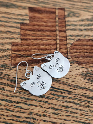 Sterling Silver Cat Dangle Earrings
