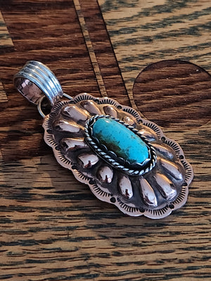 Copper, Sterling Silver and Turquoise Mountain Concho Pendant