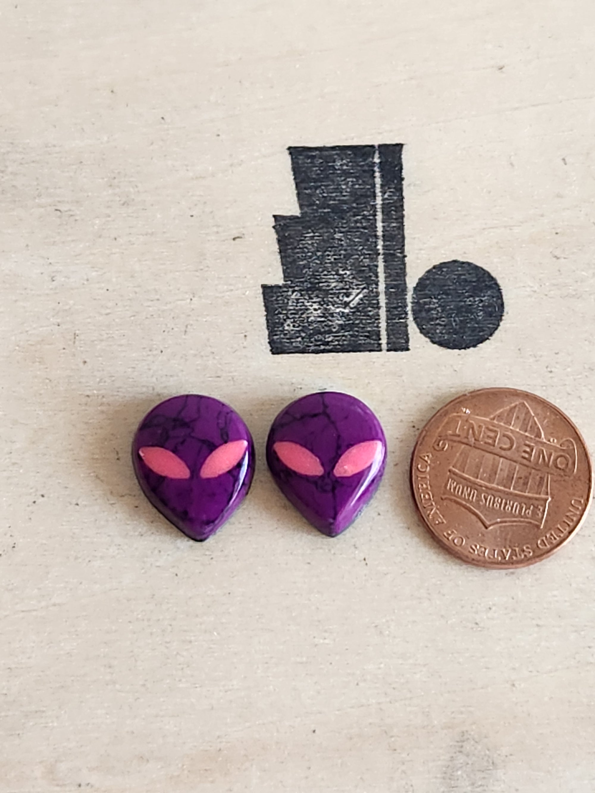 Purple Alien Head Pair with Pink Eyes- Made to Order