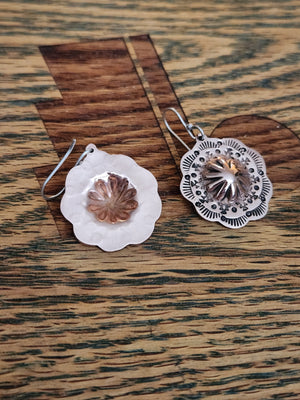 Copper Concho with Sterling Earwires Dangle Earrings