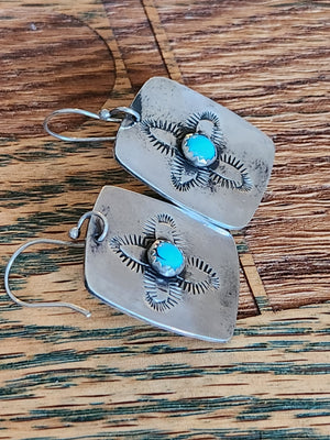 Old School Flower Design Sterling Dangle Earrings