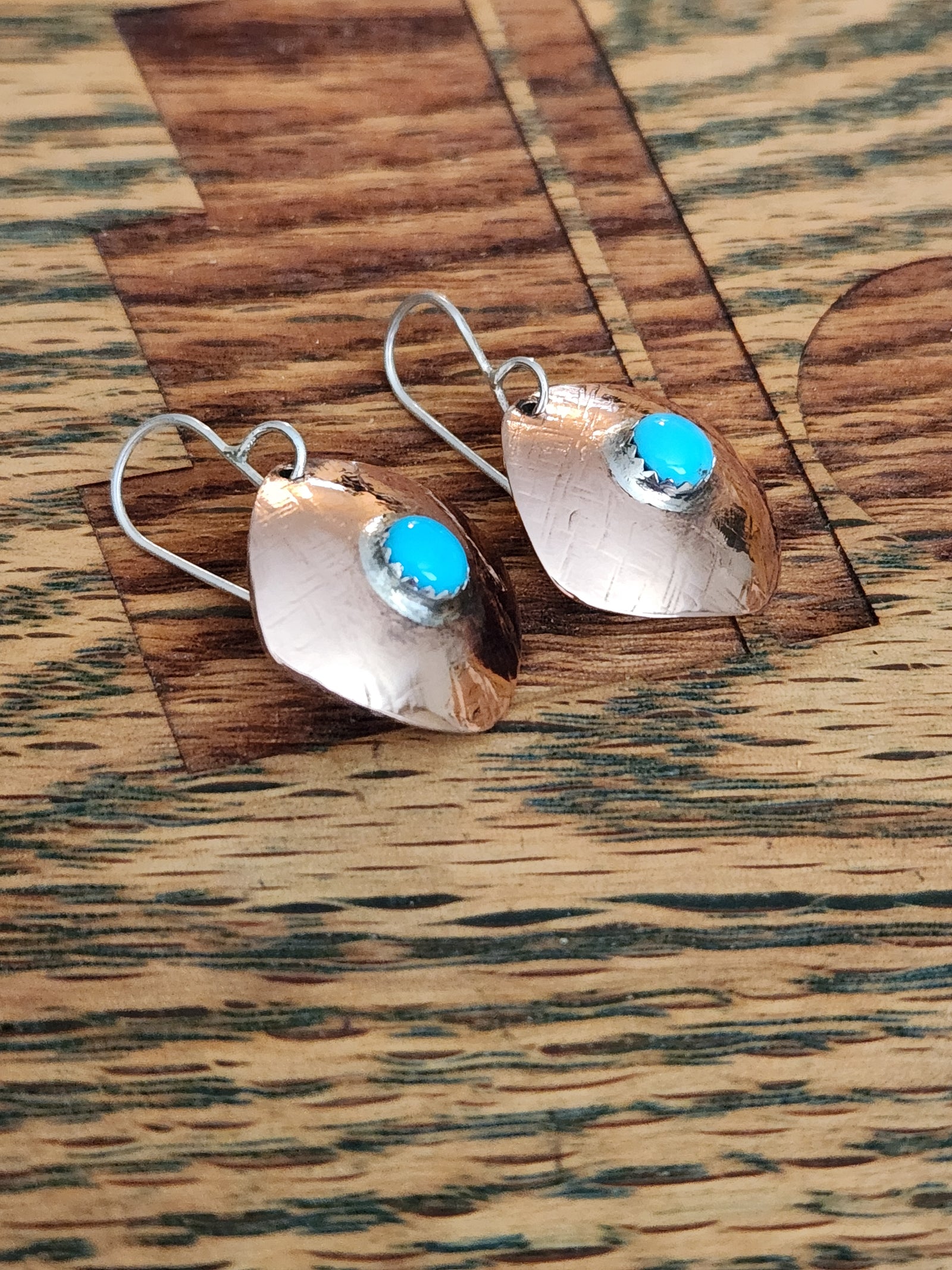 Copper and Kingman Turquoise Dangle Earrings
