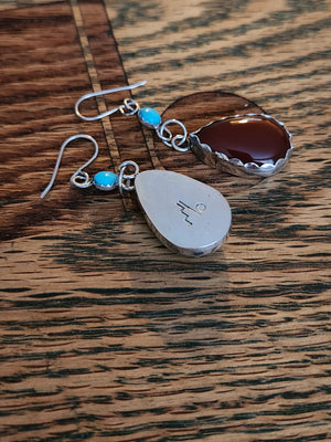 Red Carnelian and Kingman Turquoise Earrings