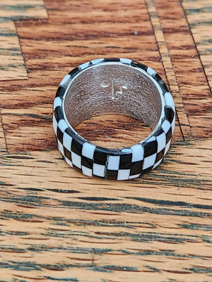 Sterling Silver Tapered Ring with Checkered Inlay