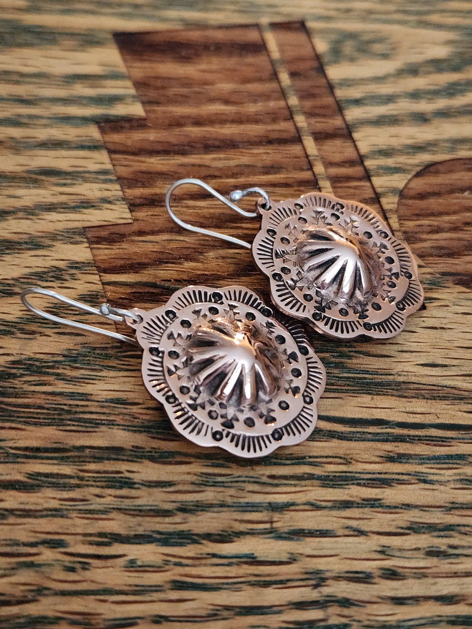 Copper Concho with Sterling Earwires Dangle Earrings