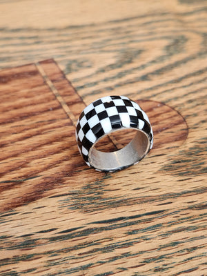 Sterling Silver Tapered Ring with Checkered Inlay