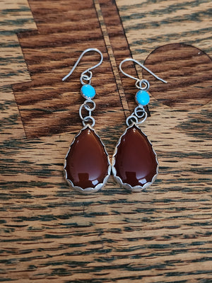 Red Carnelian and Kingman Turquoise Earrings