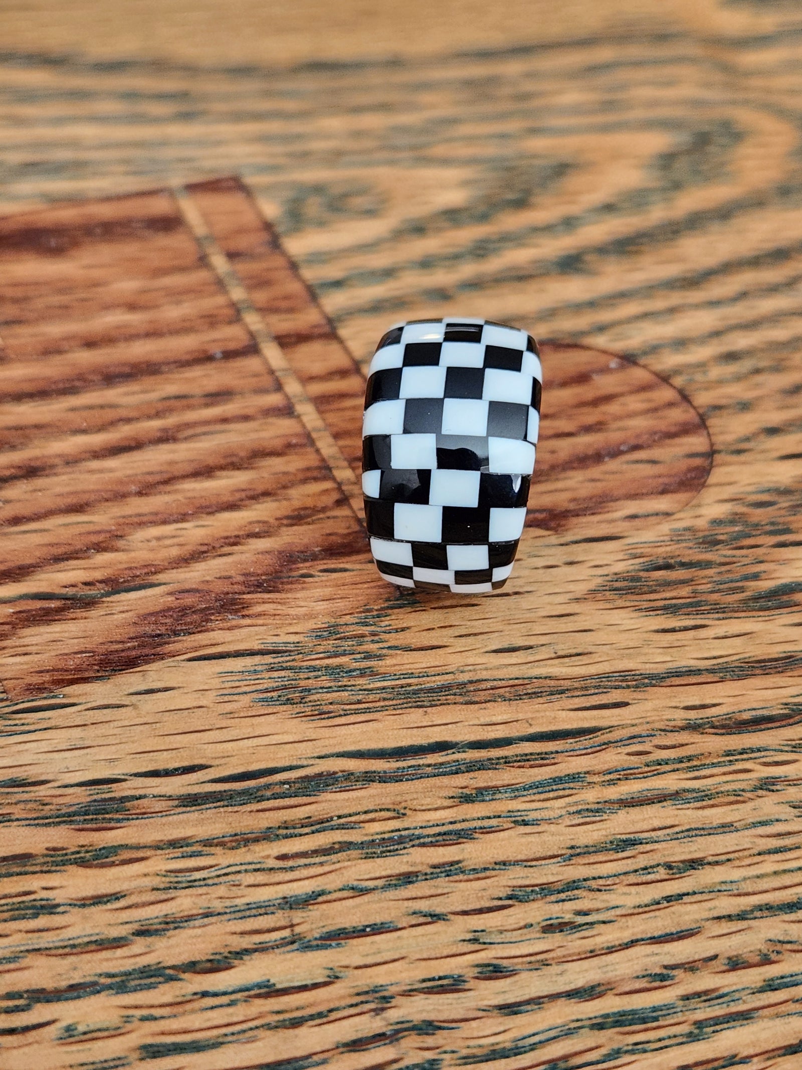 Tufa Cast Ring with Checkered Inlay