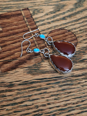 Red Carnelian and Kingman Turquoise Earrings