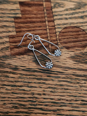 Sterling Silver Teardrop Flower Dangle Earrings