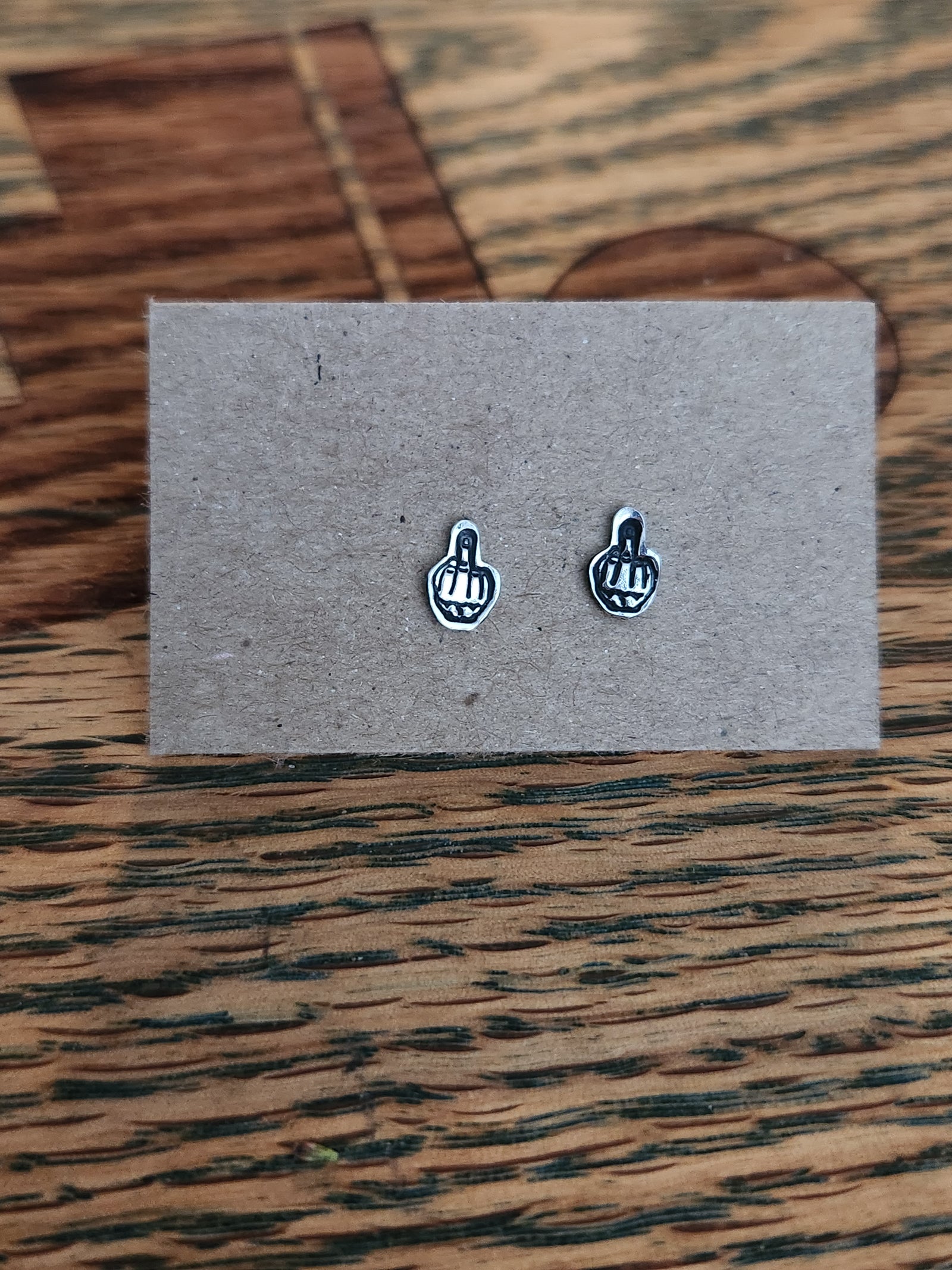 Middle Finger Sterling Silver Stud Earrings
