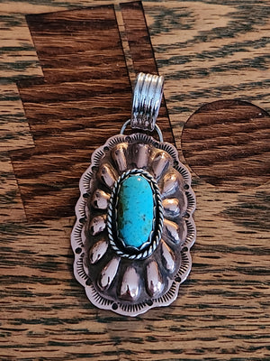 Copper, Sterling Silver and Turquoise Mountain Concho Pendant