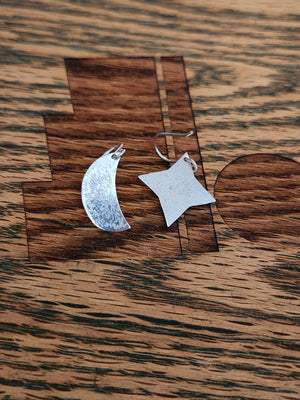 Star and Moon Sterling Silver Dangle Earrings
